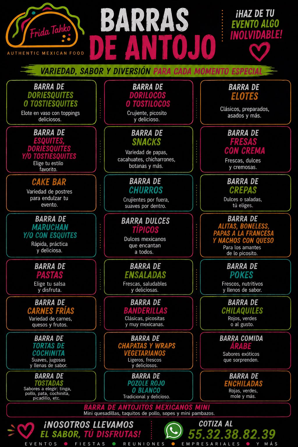 Flyer completo de barras de antojo Frida Tahko